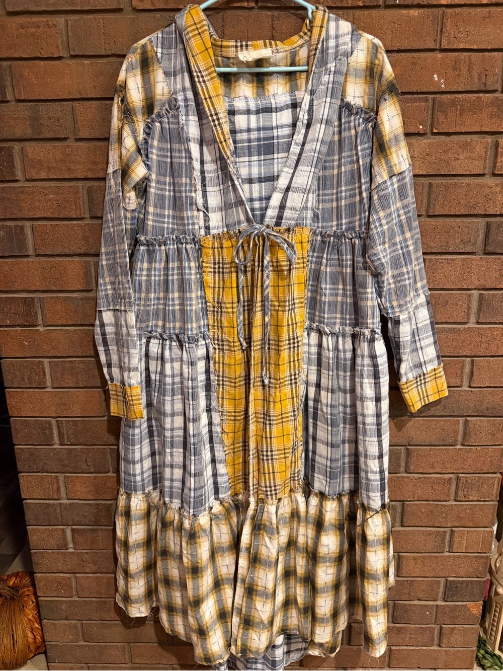 New Oli & Hali Yellow & Blue Plaid Patchwork duster with Hood XS - Picture 4 of 7